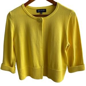 JONES NEW YORK Sweater Womens PM Yellow Cardigan Beaded Button 3/4 Sleeve